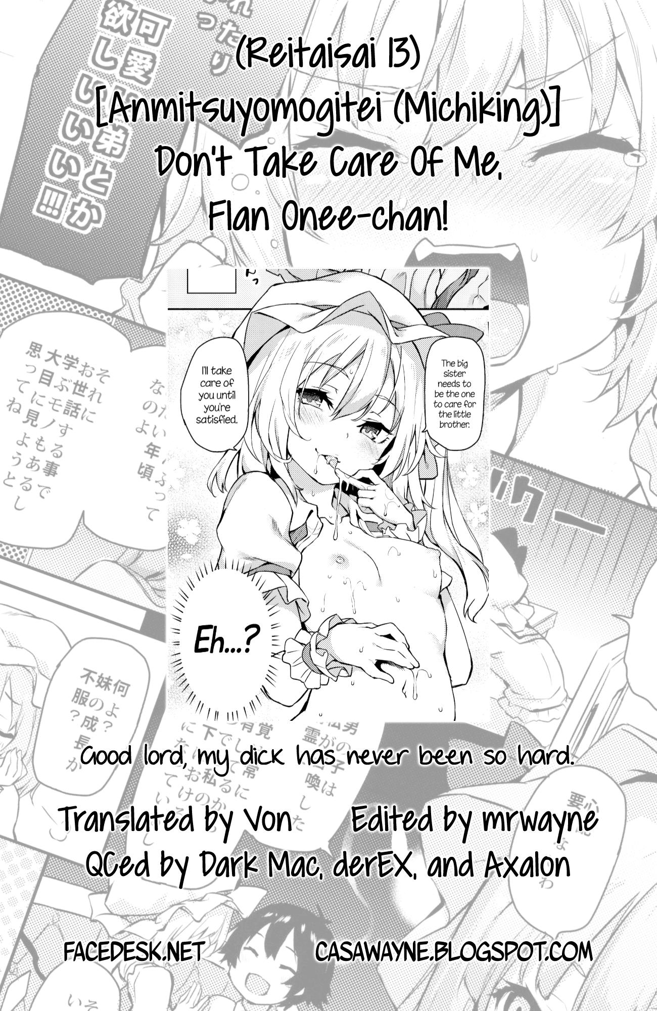 (Reitaisai 13) [Anmitsuyomogitei (Michiking)] Osewa Shinaide Flan Onee-chan! | Don't Take Care Of Me, Flan Onee-chan! (Touhou Project) [English] =Facedesk + CW= 27