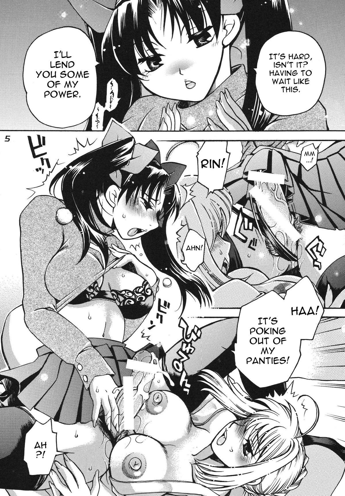 Teenporn Futanari Rin x Kyonyuu Saber | Futanari Rin X Huge-Rack Saber - Fate stay night Trans - Page 5